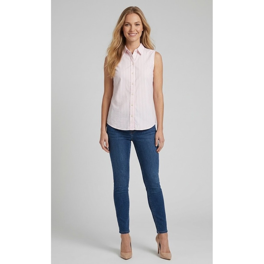 Tommy Hilfiger Womens Striped Sleeveless Button Down Shirt